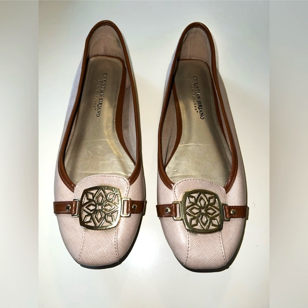 Christian Siriano Nude and Brown Ballet Flats with Gold Accent